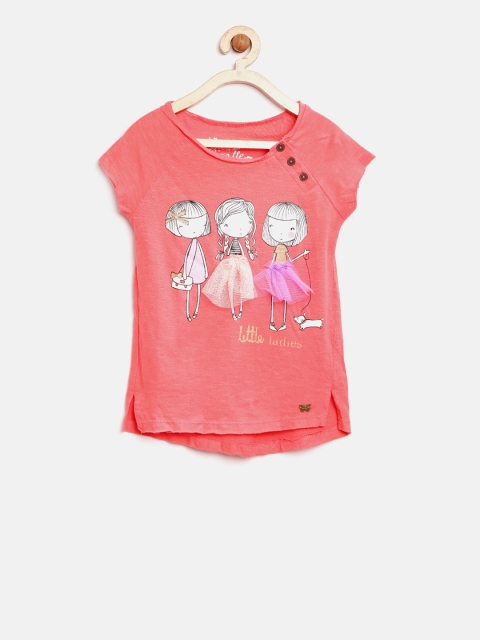 

Blue Giraffe Girls Coral Pink Printed Round Neck T-shirt