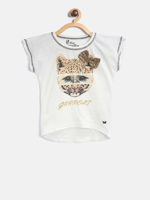 

Blue Giraffe Girls Off-White Printed Pure Cotton Top