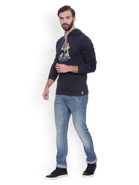 

Campus Sutra Men Navy Printed Hooded Sweatshirt, Navy blue