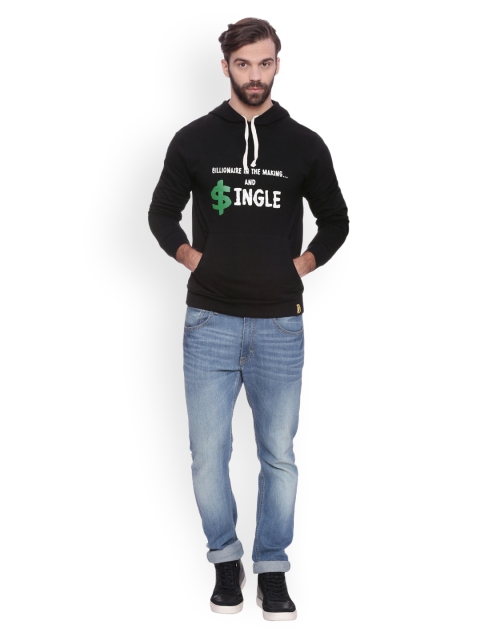 

Campus Sutra Men Black Printed Hooded Sweatshirt