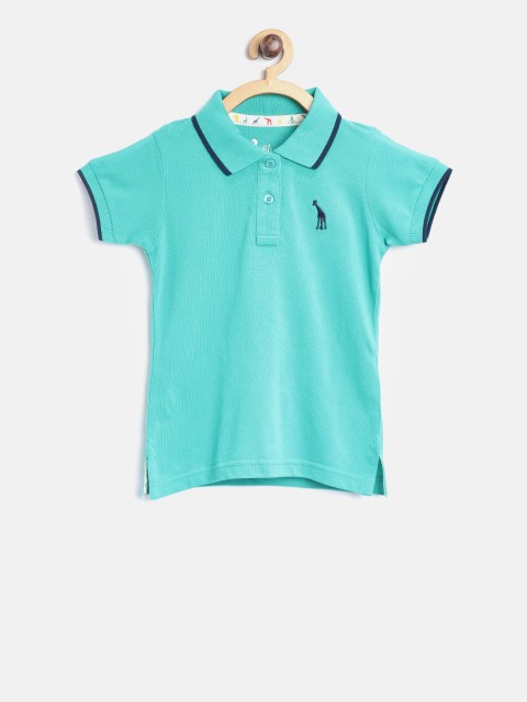 

Blue Giraffe Girls Green Solid Polo Collar T-shirt
