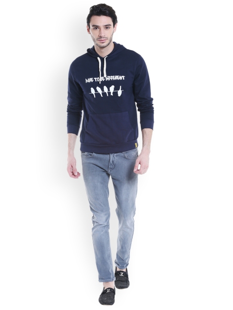 

Campus Sutra Men Navy Printed Hooded Sweatshirt, Navy blue