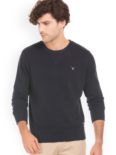 

GANT Men Navy Blue Solid Pullover