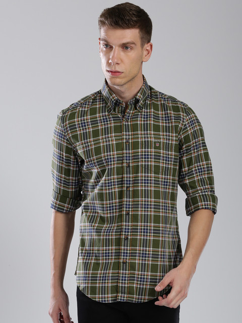 

GANT Men Olive Green & White Regular Fit Checked Casual Shirt
