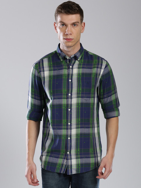 

GANT Men Green & Navy Blue Regular Fit Checked Casual Shirt