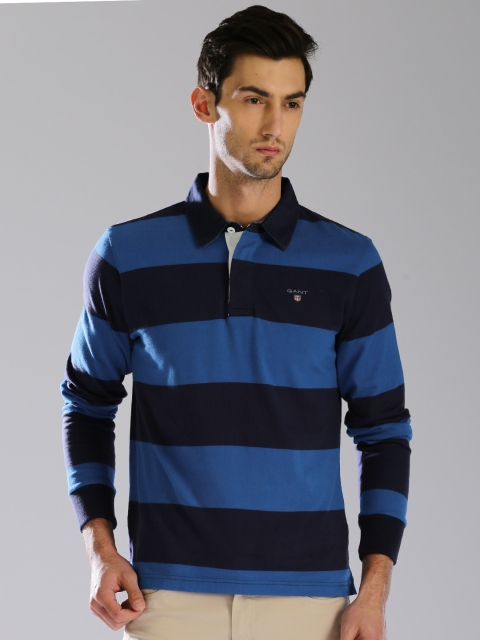 

GANT Men Blue Striped Polo Collar T-shirt