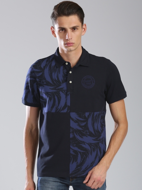 

GANT Men Navy Blue Printed Polo T-shirt