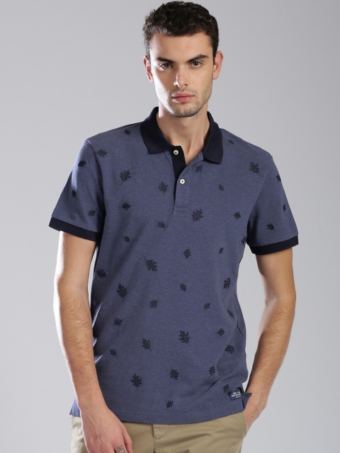 

GANT Men Blue Self Design Polo Collar T-shirt