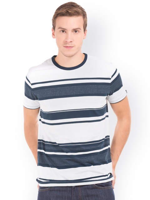

GANT Men White & Navy Blue Striped Round Neck T-shirt
