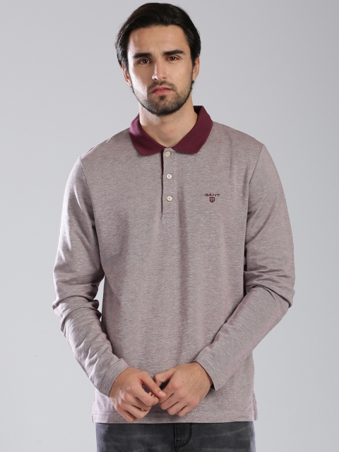 

GANT Men Mauve Self Design Polo Collar T-shirt