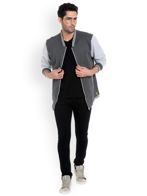 

Campus Sutra Men Grey Melange Colourblocked Bomber Jacket