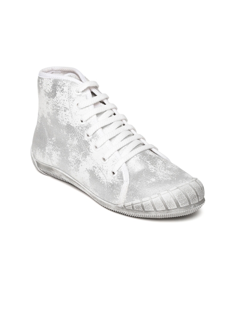 

Catwalk Women Silver-Toned & White Printed High-Top Sneakers