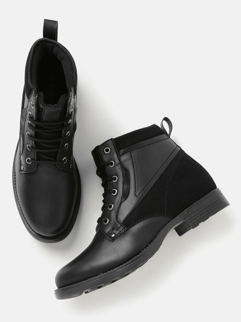 

Roadster Men Black Solid Synthetic High-Top Flat Boots