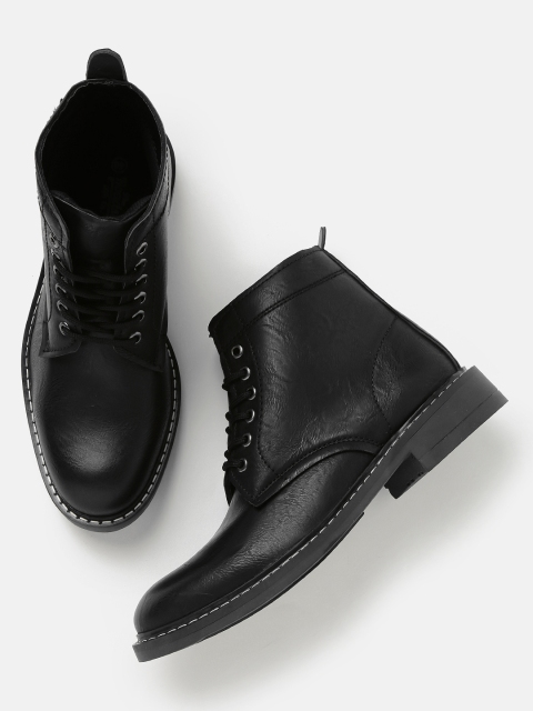 

Roadster Men Black Solid Synthetic High-Top Flat Boots