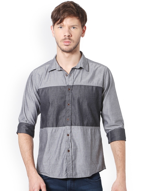 

People Men Grey Slim Fit Self Design Casual Shirt