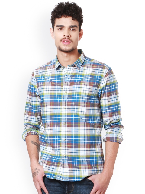 

People Men Blue & Red Slim Fit Checked Casual Shirt