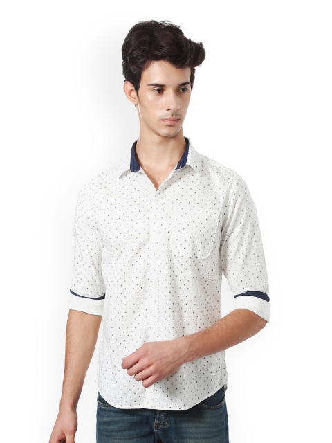 

People Men White & Black Slim Fit Printed Casual Shirt