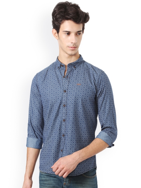 

People Men Blue Slim Fit Printed Casual Shirt
