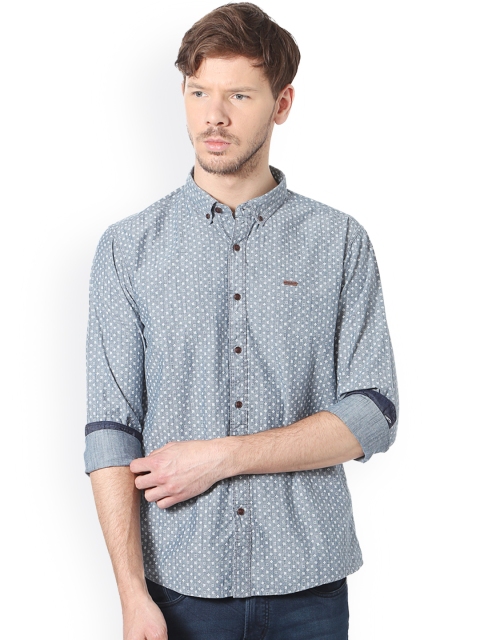 

People Men Blue Slim Fit Printed Casual Shirt