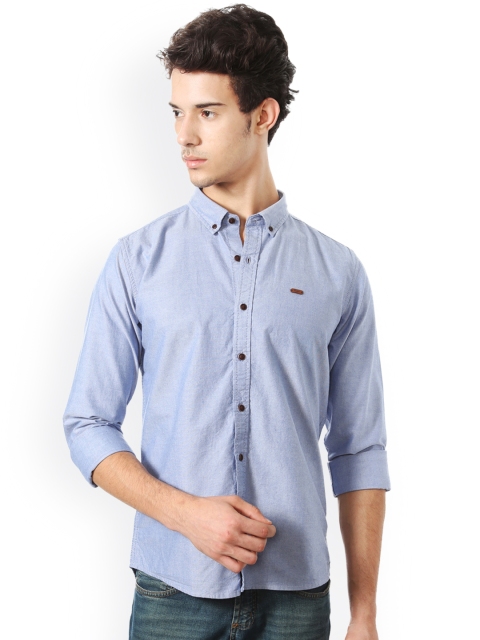 

People Men Blue Slim Fit Solid Casual Shirt