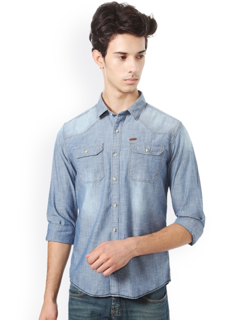 

People Men Blue Slim Fit Faded Casual Shirt