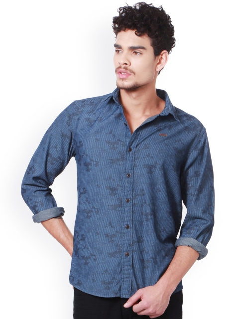 

People Men Blue Slim Fit Self Design Casual Shirt