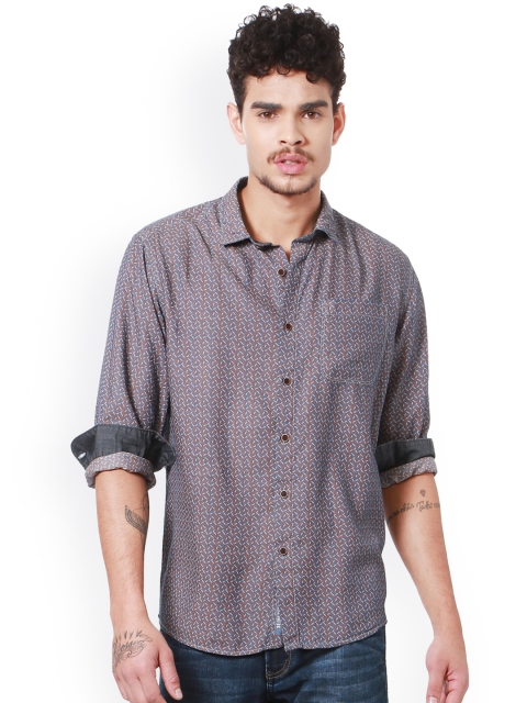 

People Men Grey Slim Fit Printed Casual Shirt