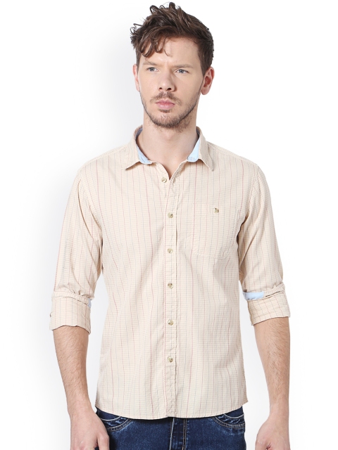 

People Men Beige Slim Fit Checked Casual Shirt