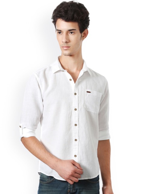 

People Men White Slim Fit Solid Casual Shirt