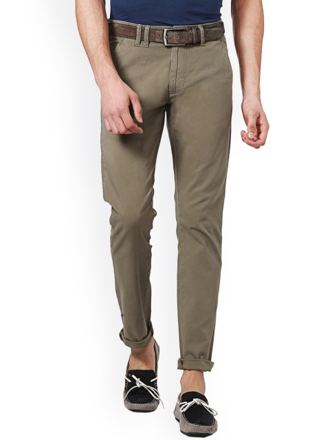 

People Men Olive Brown Slim Fit Solid Chinos