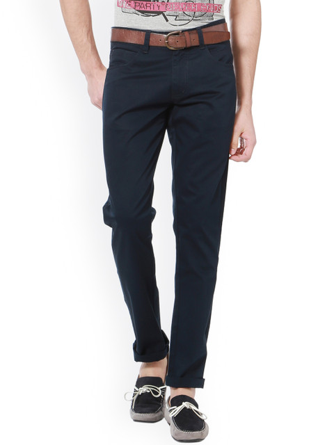 

People Men Navy Blue Slim Fit Solid Chinos
