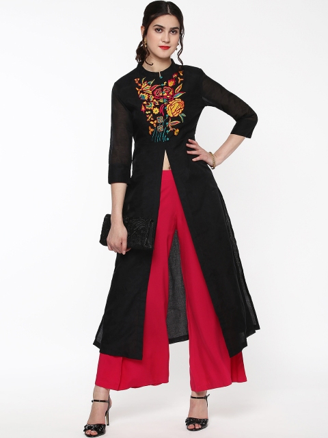 

SASSAFRAS Women Black Embroidered Straight Kurta