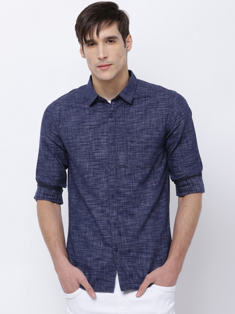 

LOCOMOTIVE Men Navy Blue Slim Fit Self Design Casual Shirt