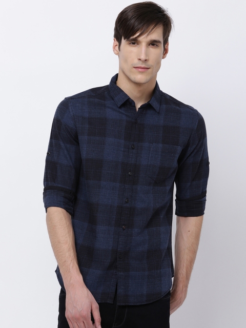 

LOCOMOTIVE Men Blue & Black Slim Fit Checked Casual Shirt