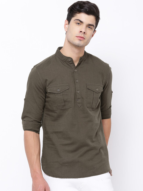 

LOCOMOTIVE Men Olive Green Slim Fit Solid Casual Shirt