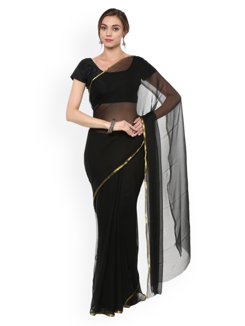 

Geroo Jaipur Black Solid Pure Chiffon Saree