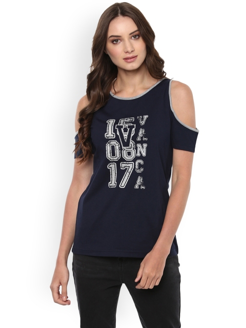 

The Vanca Women Navy Printed Top, Navy blue