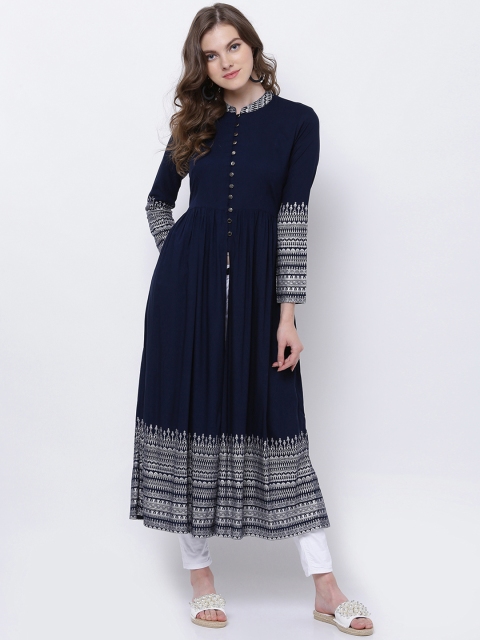 

Vishudh Women Navy Blue Solid A-Line Kurta