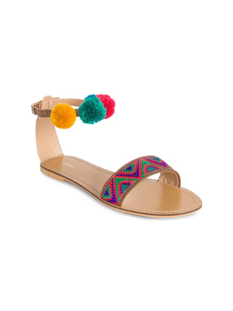 

Chumbak Women Multicoloured Printed Open Toe Flats, Multi