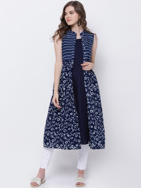 

Vishudh Women Navy Blue Printed A-Line Kurta