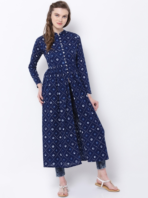 

Vishudh Women Navy Blue & White Printed A-Line Kurta