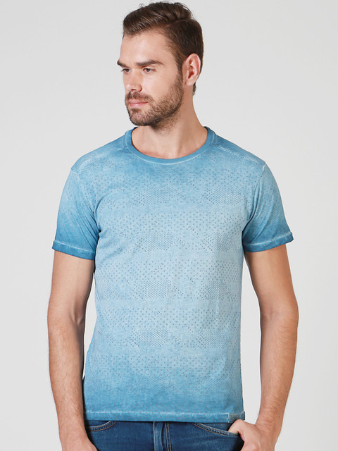 

Solly Jeans Co. by Allen Solly Men Blue Printed Slim Fit Round Neck T-shirt