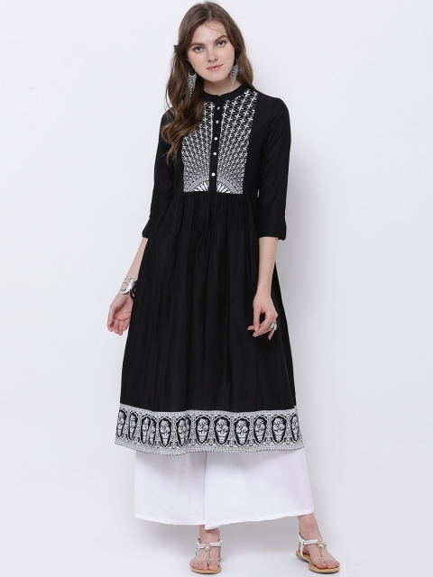 

Vishudh Women Black Printed A-Line Kurta