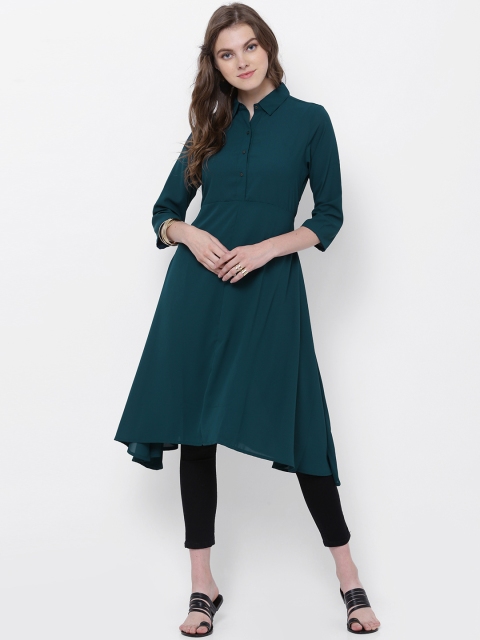 

Vishudh Women Teal Green Solid Anarkali Kurta