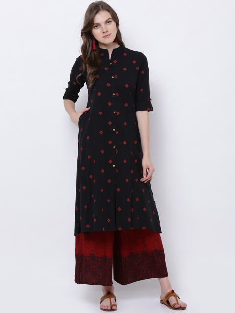 

Vishudh Women Black Printed A-Line Kurta