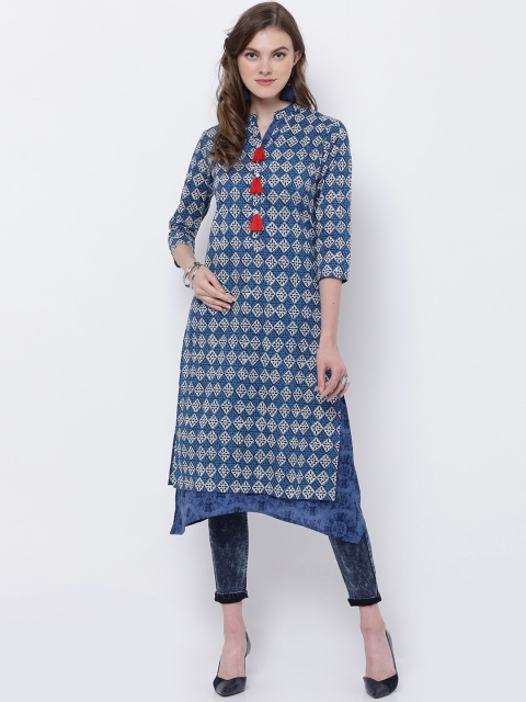 

Vishudh Women Blue Printed Layered A-Line Kurta