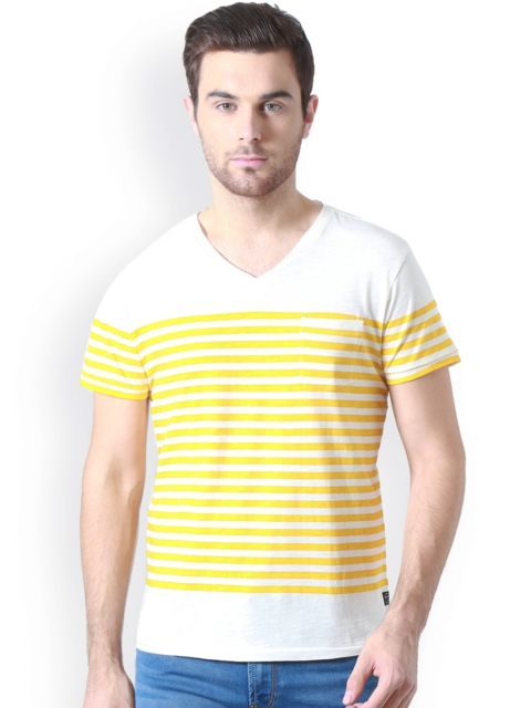 

Solly Jeans Co. Men Yellow Striped Slim Fit T-shirt