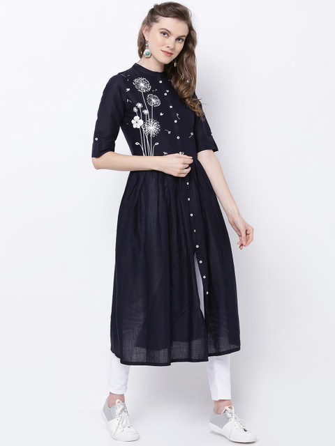 

Vishudh Women Navy Blue Solid A-Line Kurta