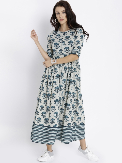 

Vishudh Women Cream-Coloured Printed Fit & Flare Dress