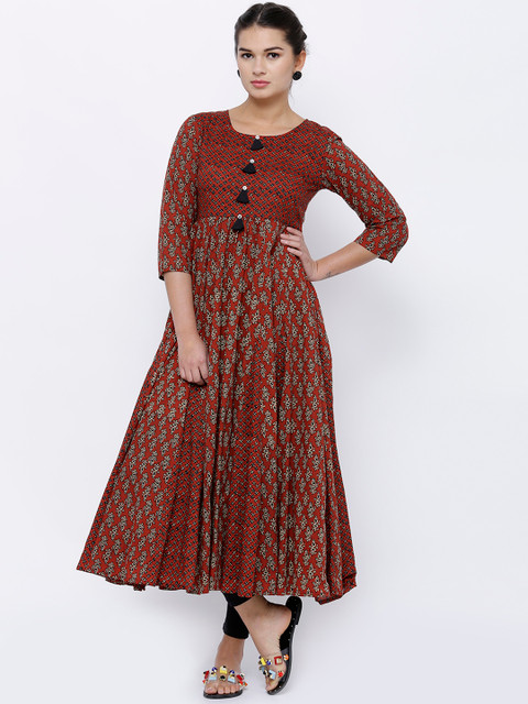 

Vishudh Women Rust Red Printed Anarkali Kurta